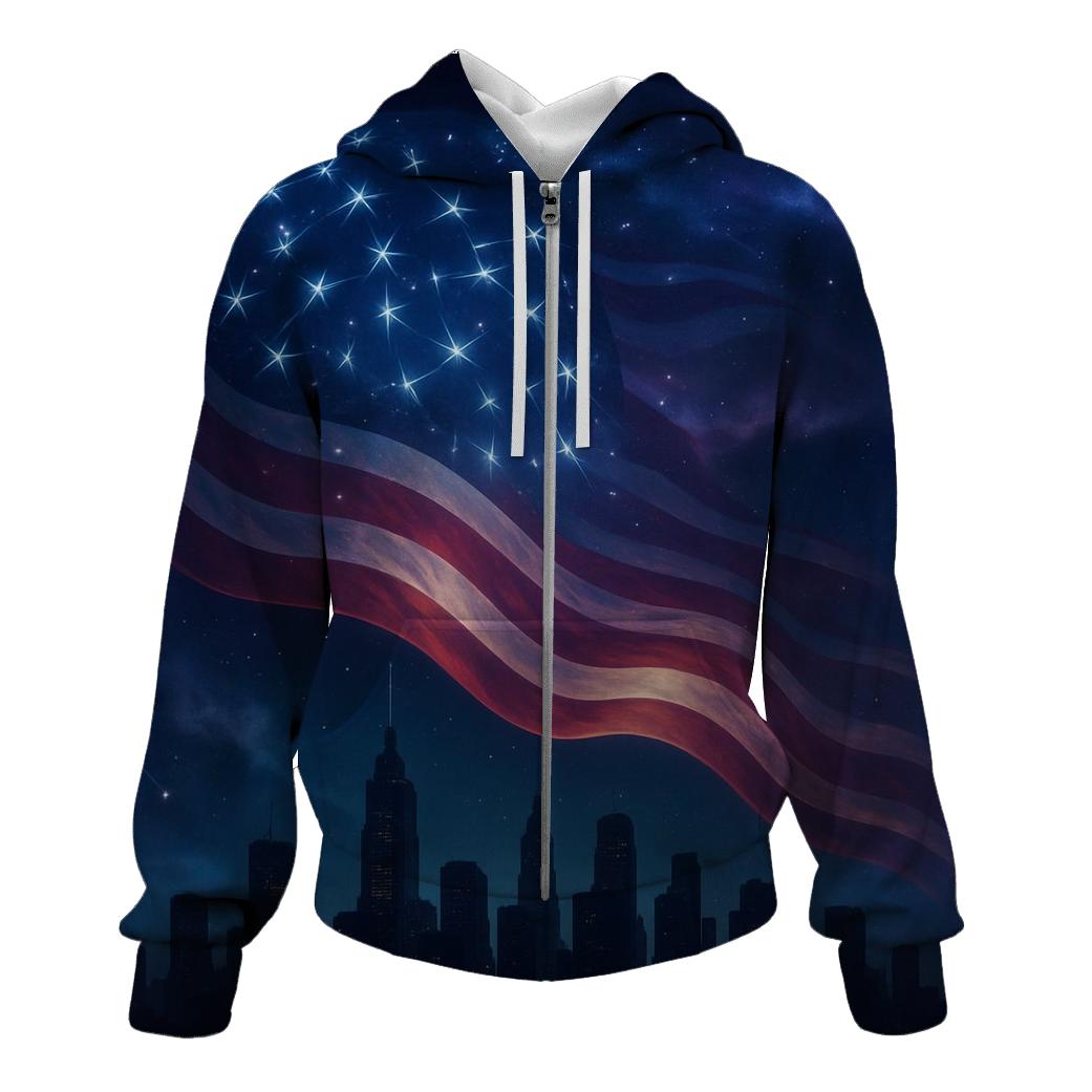 Celestial Skyline Stars And Stripes embroidered hoodies