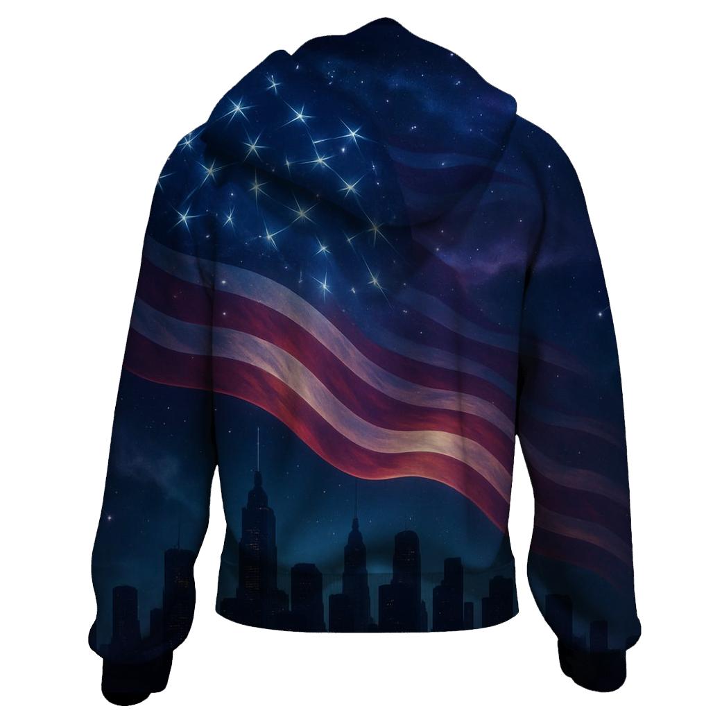 Celestial Skyline Stars And Stripes embroidered hoodies