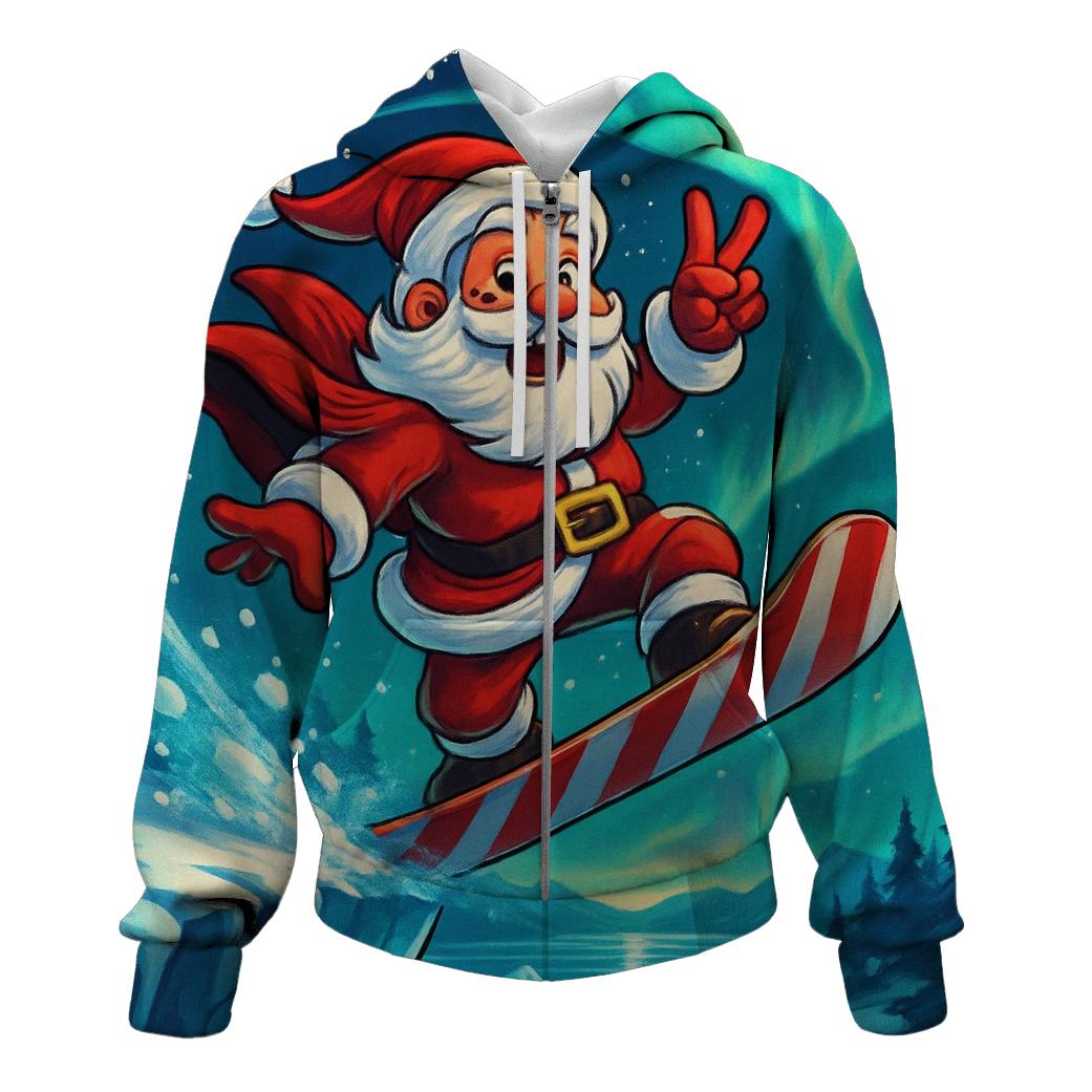 Arctic Aurora Snowboard Santa graphic hoodies