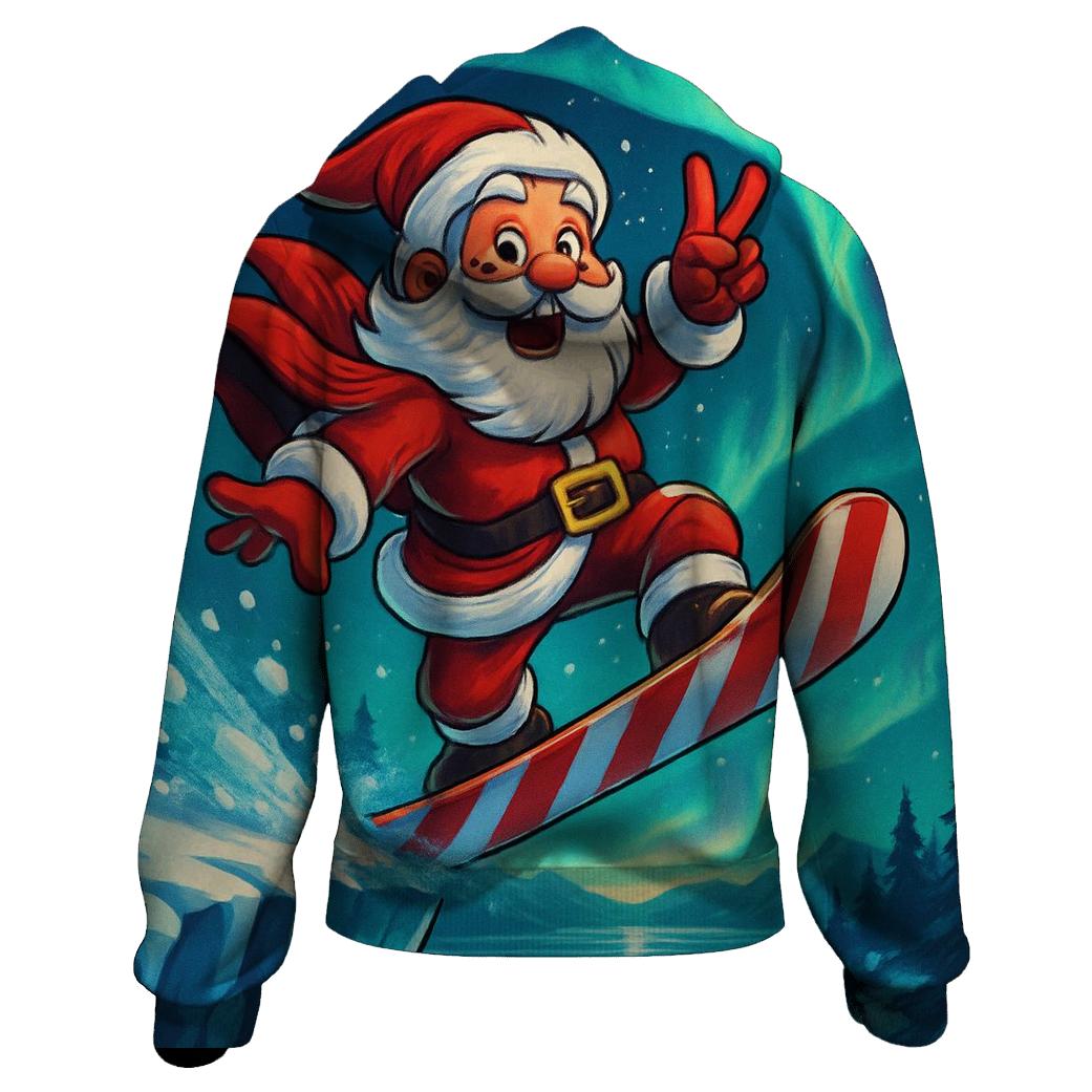 Arctic Aurora Snowboard Santa graphic hoodies
