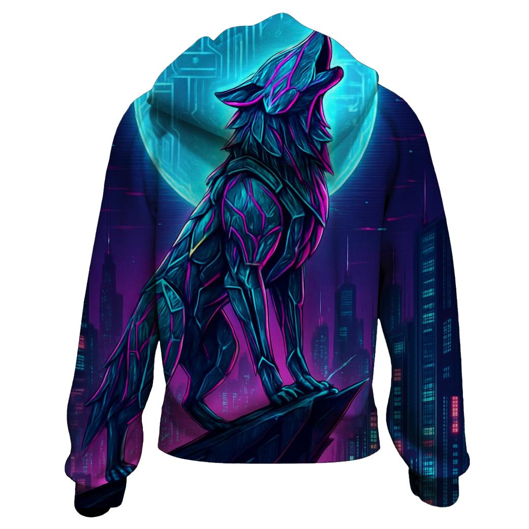 Neon Circuit Moon Howler designer hoodies