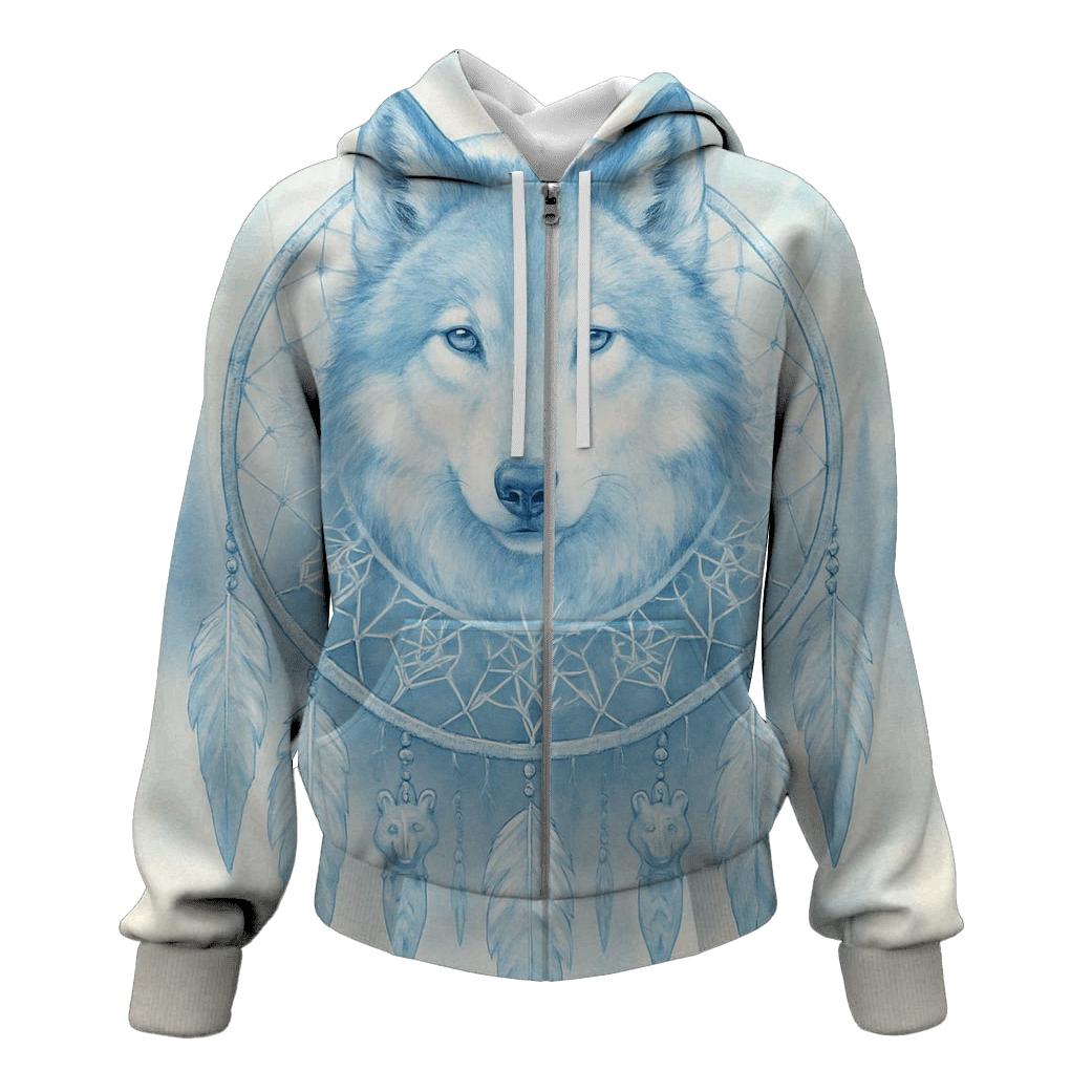 Glacier Spirit Dreamcatcher Wolf lightweight hoodies
