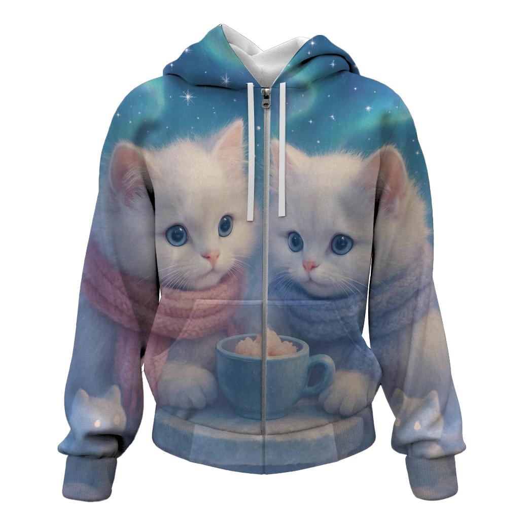 Aurora Tea Party Snow Cats zip-up hoodies
