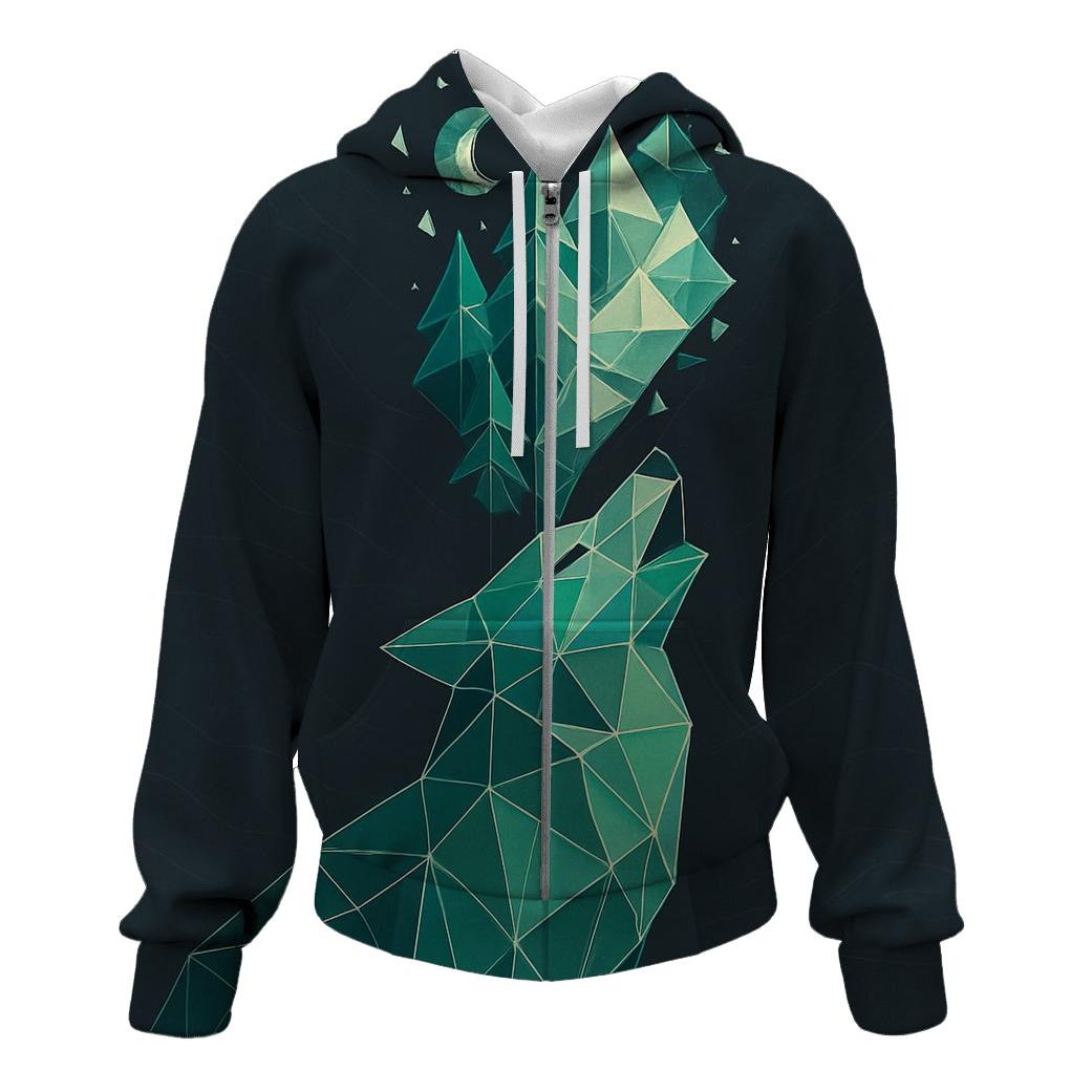 Geometric Forest Echo Wolf premium hoodies