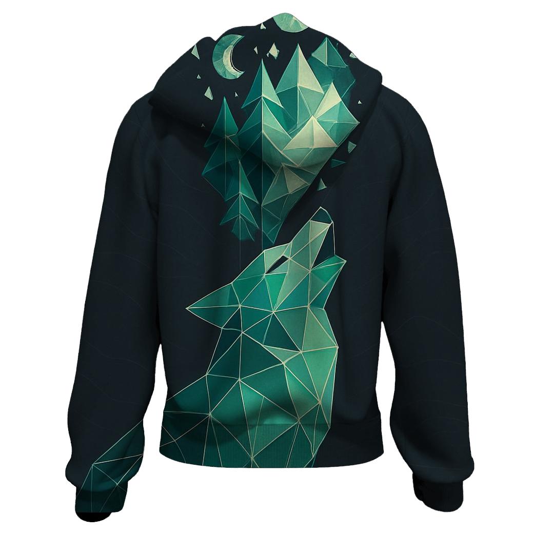 Geometric Forest Echo Wolf premium hoodies