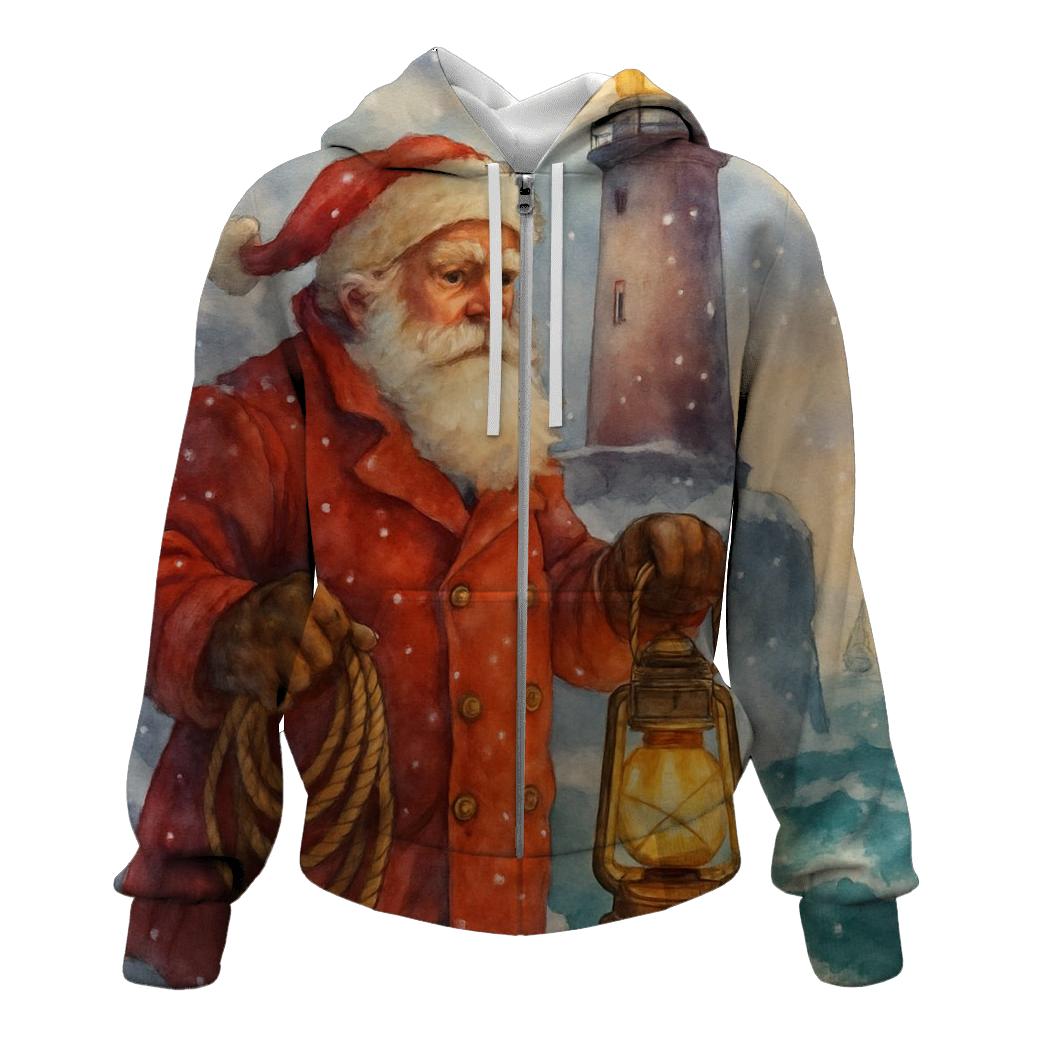 Northern Seas Santa Lighthouse Keeper graphic hoodies