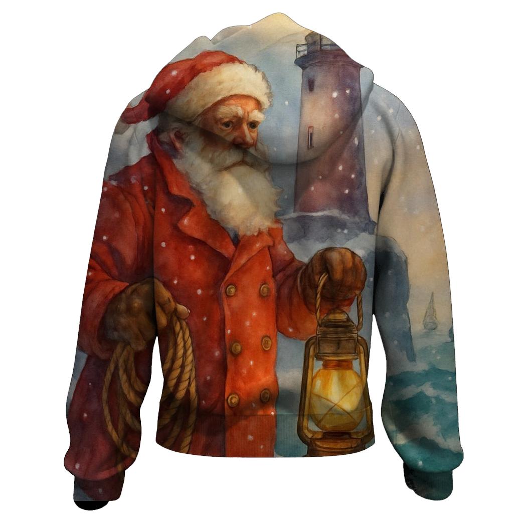 Northern Seas Santa Lighthouse Keeper graphic hoodies