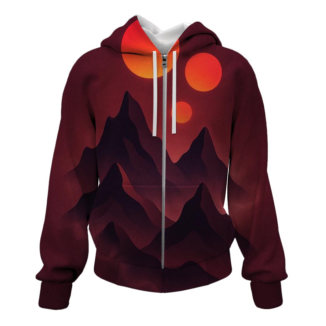 Crimson Peaks And Floating Suns embroidered hoodies