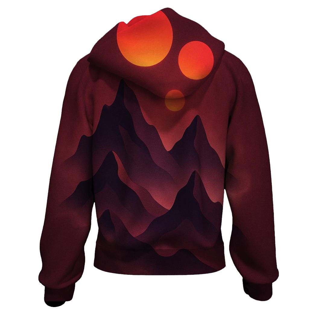 Crimson Peaks And Floating Suns embroidered hoodies