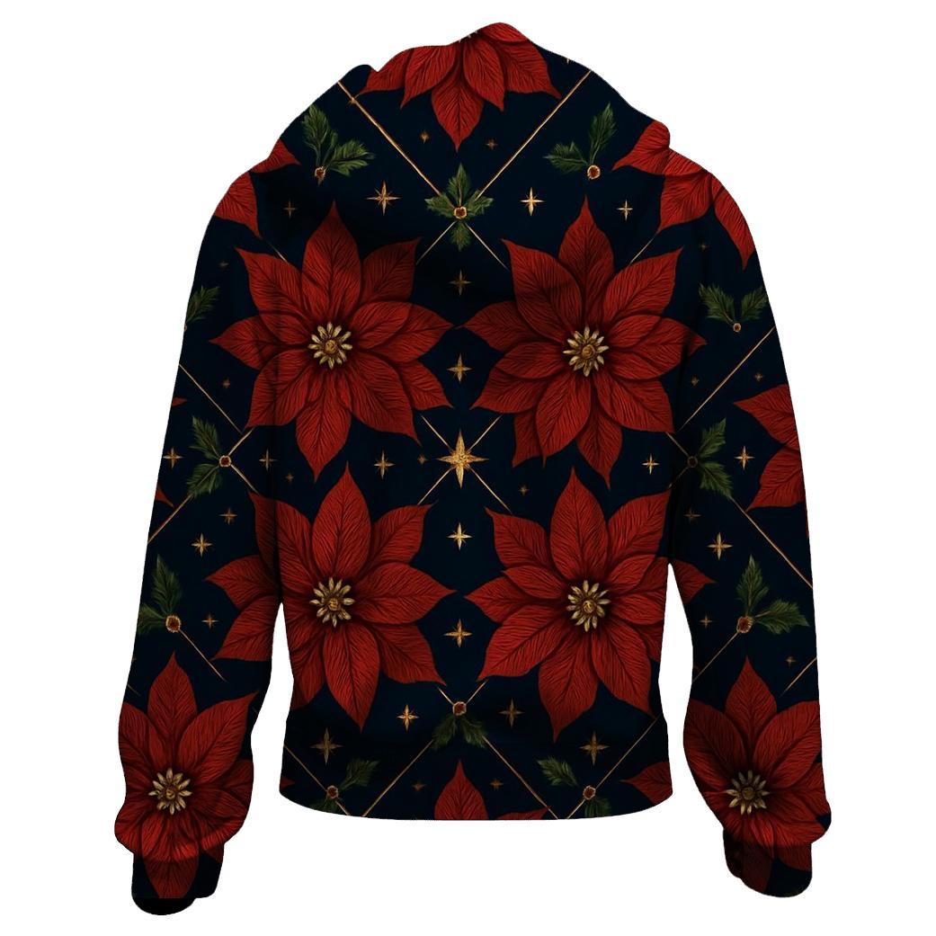Crimson Poinsettia Lattice On Midnight Blue hoodies fashion