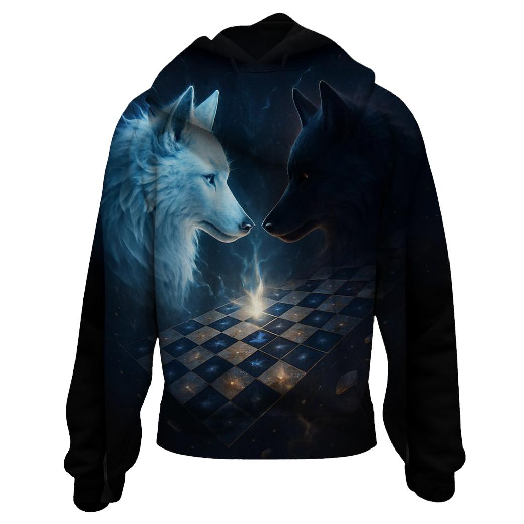 Cosmic Chess Wolf Duel premium hoodies