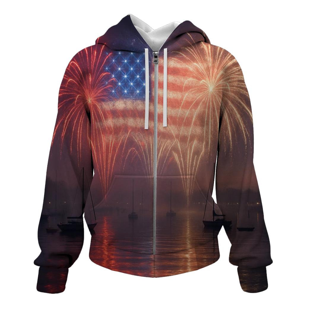 Harbor Fireworks Flag Reflection printed hoodies