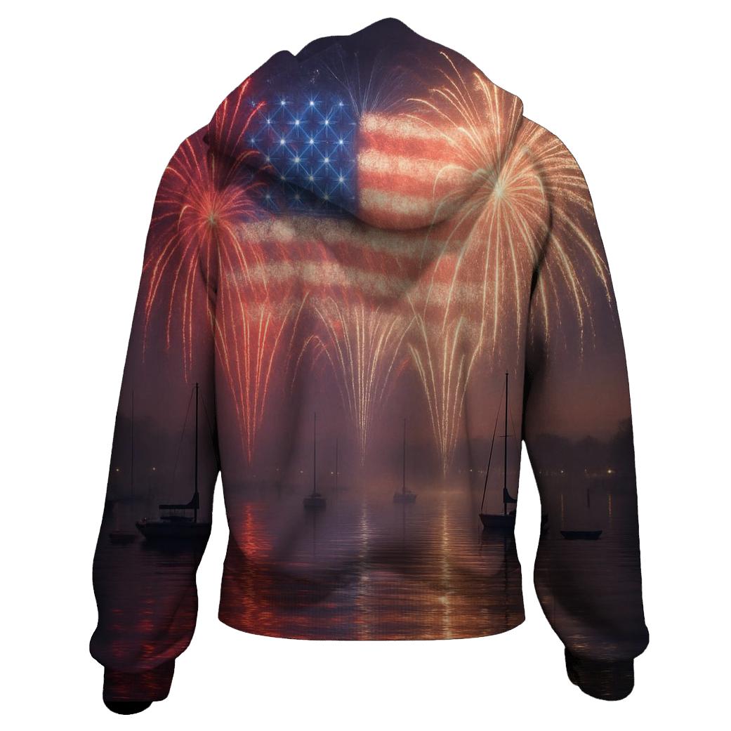 Harbor Fireworks Flag Reflection printed hoodies