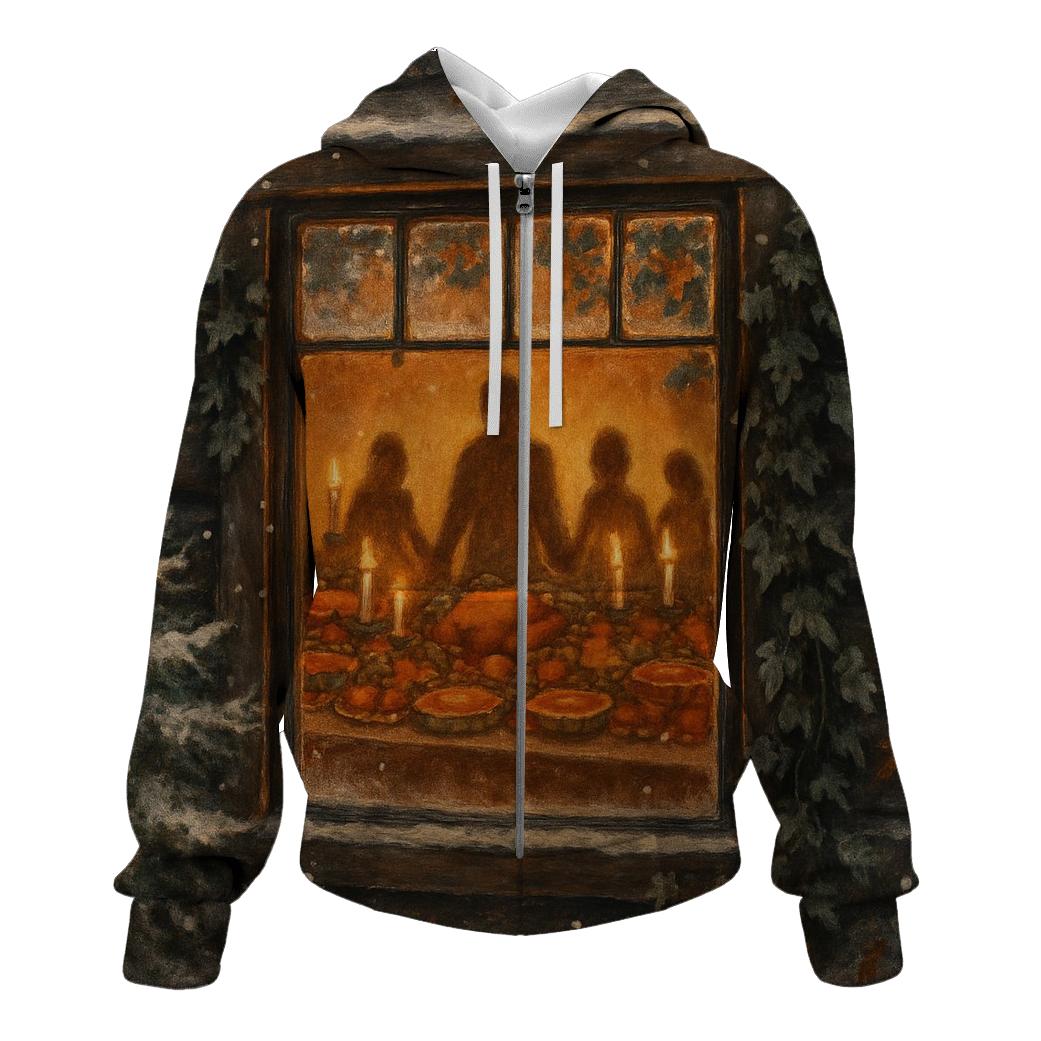 Cabin Window Thanksgiving Glow graphic hoodies