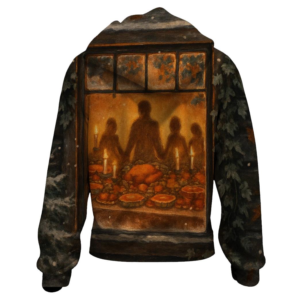Cabin Window Thanksgiving Glow graphic hoodies