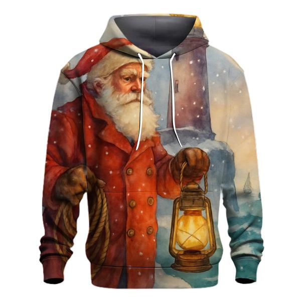 Northern Seas Santa Lighthouse Keeper graphic hoodies