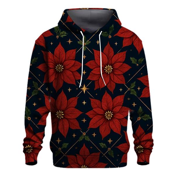 Crimson Poinsettia Lattice On Midnight Blue hoodie trends