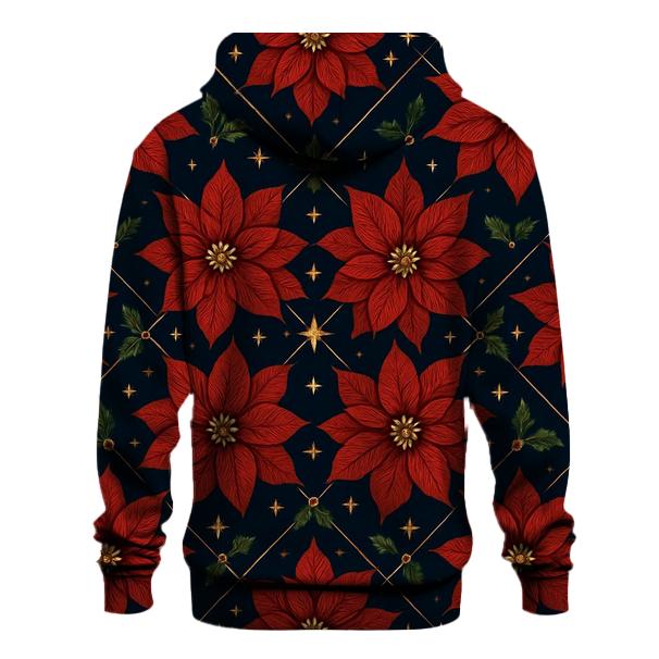 Crimson Poinsettia Lattice On Midnight Blue hoodie trends