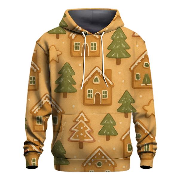 Gingerbread Village Grid On Warm Beige premium hoodies