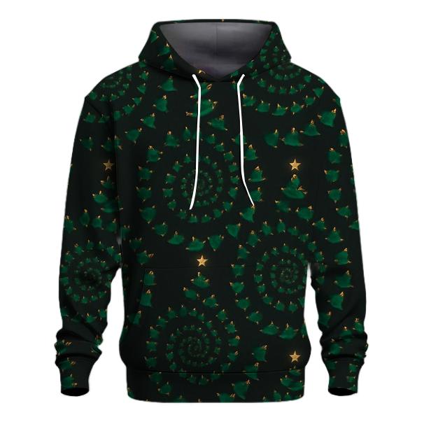 Emerald Christmas Tree Spiral On Charcoal Night printed hoodies
