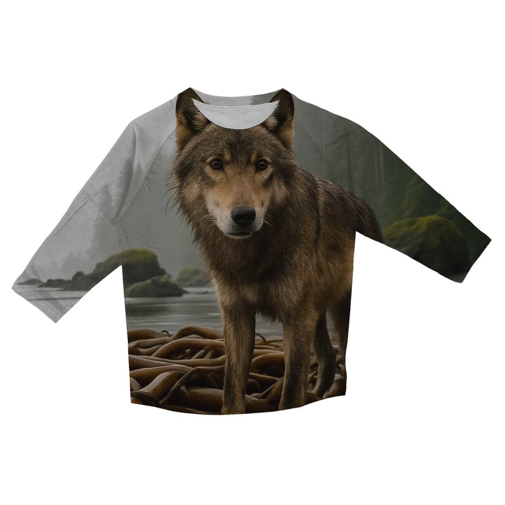 Coastal Rainforest Wolf On Kelp Shore custom 3/4 sleeve shirts