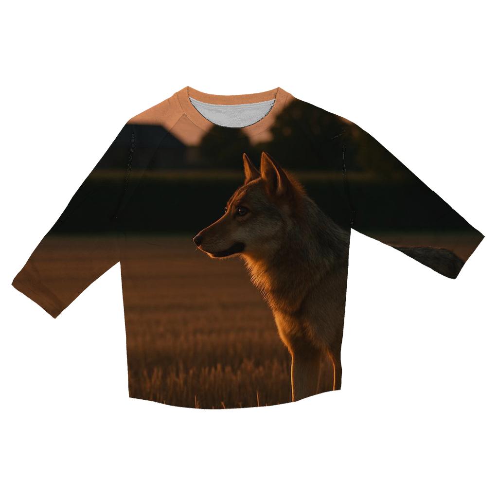 Farmland Edge Wolf At Harvest Field designer 3/4 sleeve blouses
