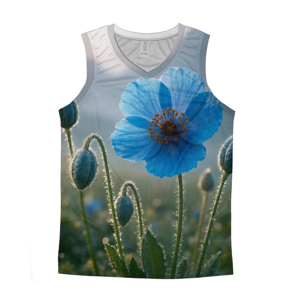 Dawn Dew On Himalayan Blue Poppies cotton sleeveless tops