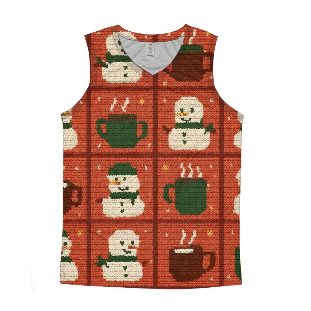 Snowman Cocoa Mug Grid Design casual summer tank tops