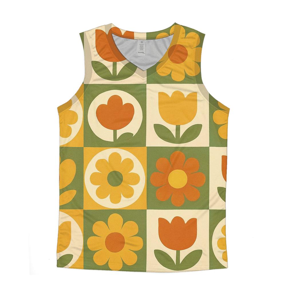 Funky Floral Wallpaper Grid sports performance tank tops