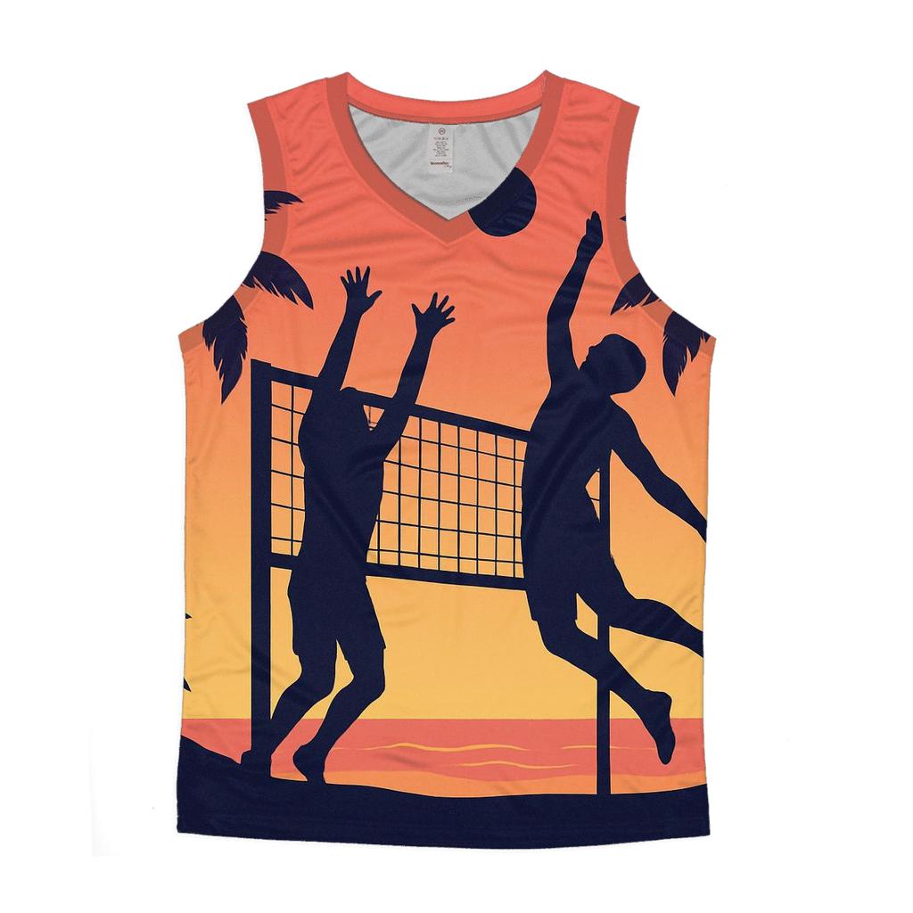 Sunset Beach Volleyball Rally graphic print tank tops