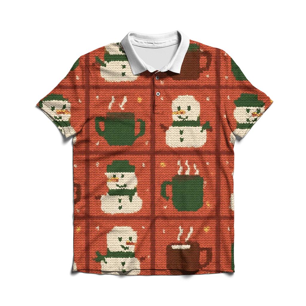 Snowman Cocoa Mug Grid Design personalized polo shirts