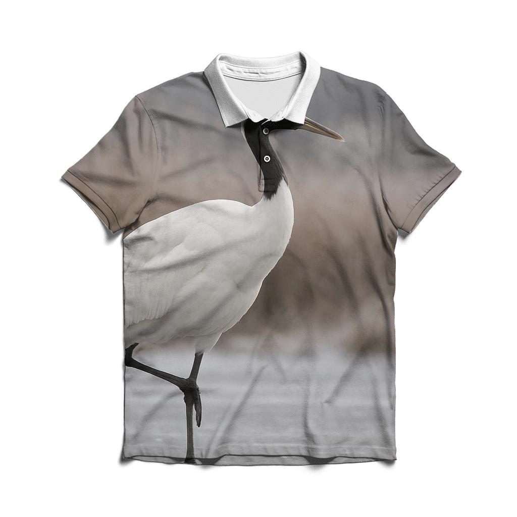 Red Crowned Crane In Winter Marsh embroidered polo tops