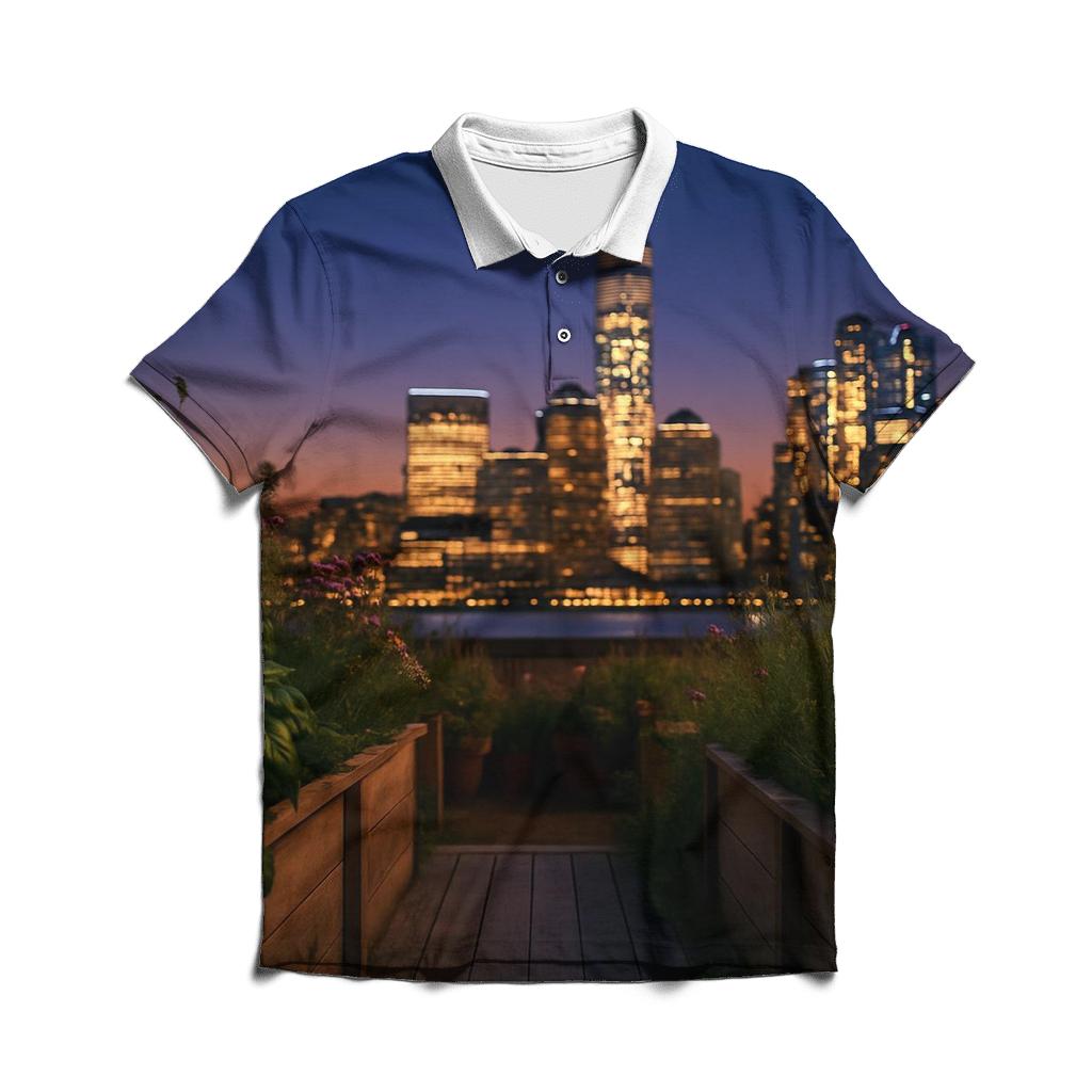 Rooftop Garden Overlooking Downtown designer slim fit polos