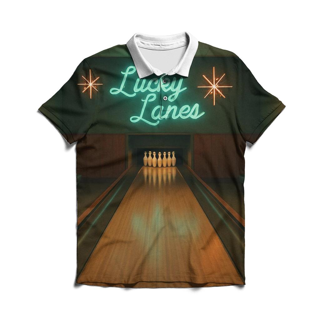Retro Bowling Alley Night Scene casual sports polo shirts