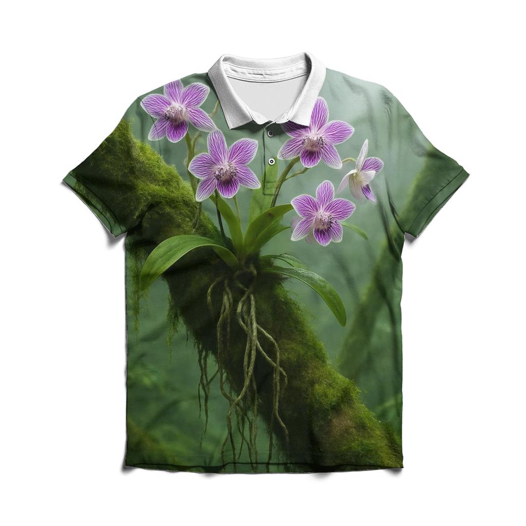 Orchid Roots In Misty Cloud Forest embroidered polo tops