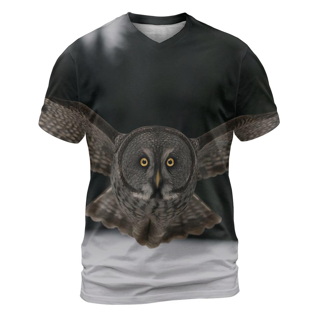 Great Gray Owl Over Snowfield trendy printed shirt styles