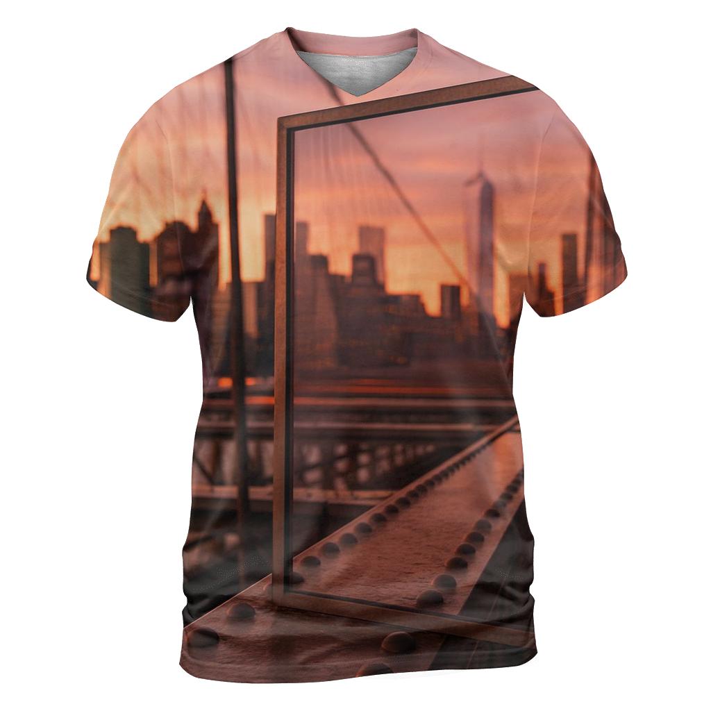 Sunset Reflections In Brooklyn Bridge Glass custom all-over print shirts
