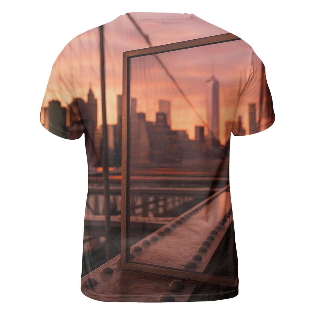 Sunset Reflections In Brooklyn Bridge Glass custom all-over print shirts