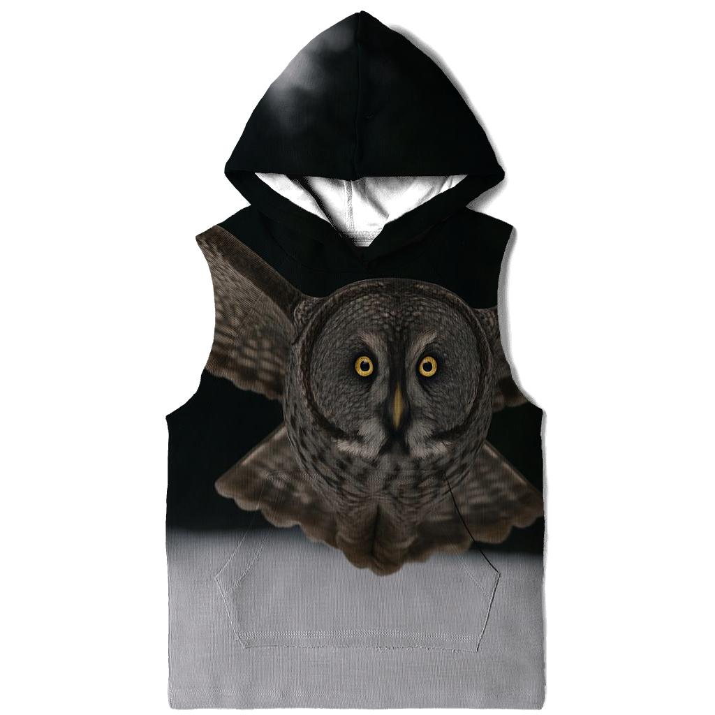 Great Gray Owl Over Snowfield premium hoodies