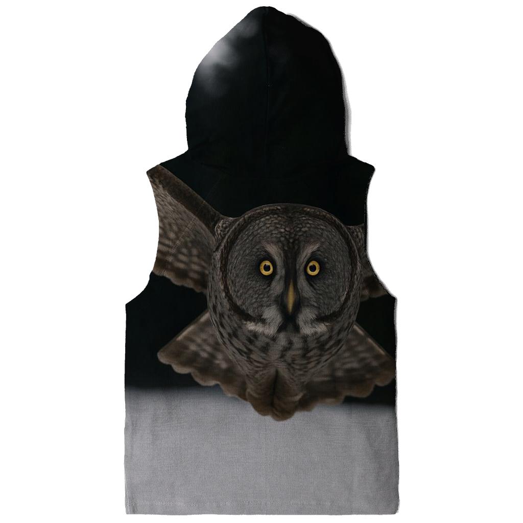 Great Gray Owl Over Snowfield premium hoodies