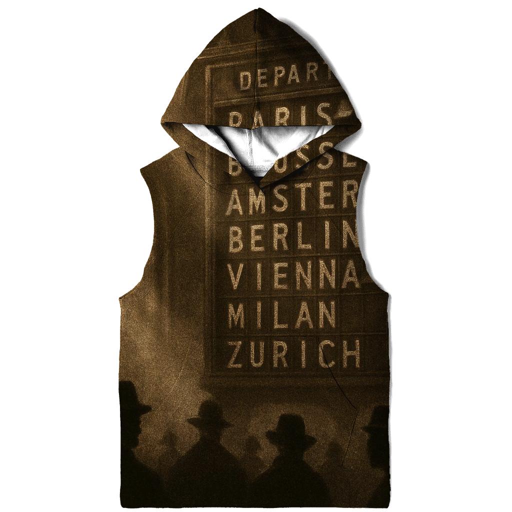 Sepia Railway Station Departure Board pullover hoodies