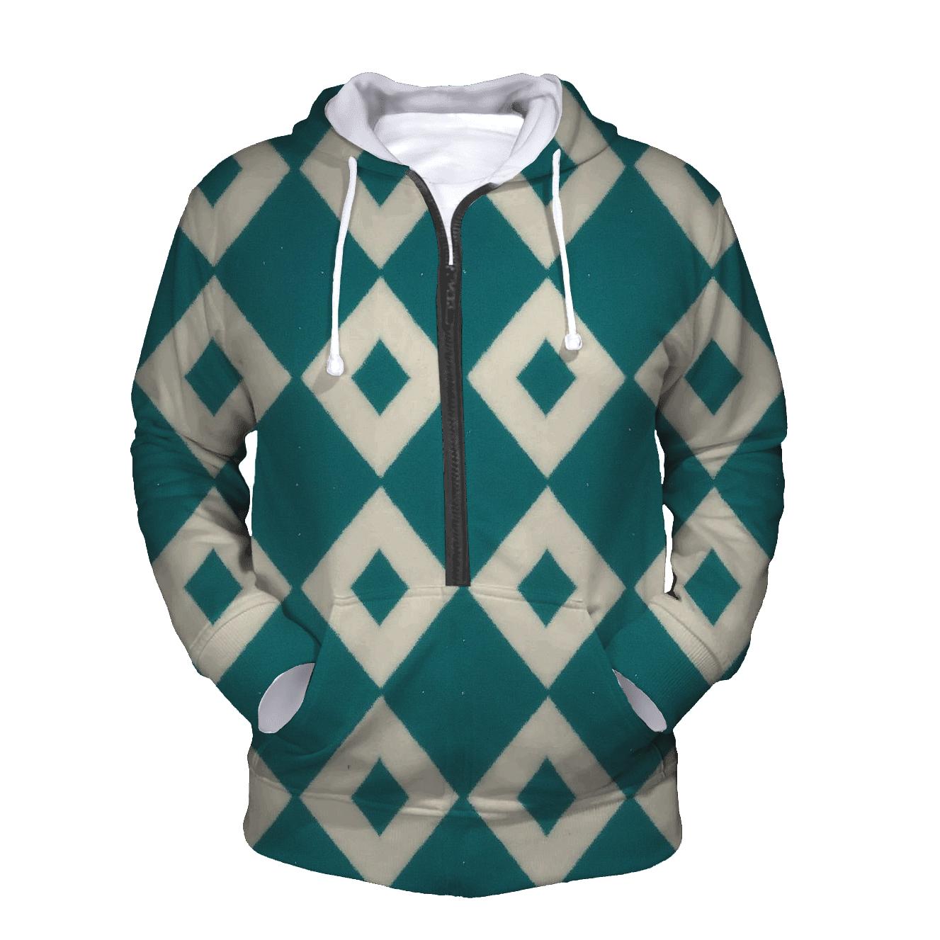 Teal Itajime Lattice Echo printed hoodies