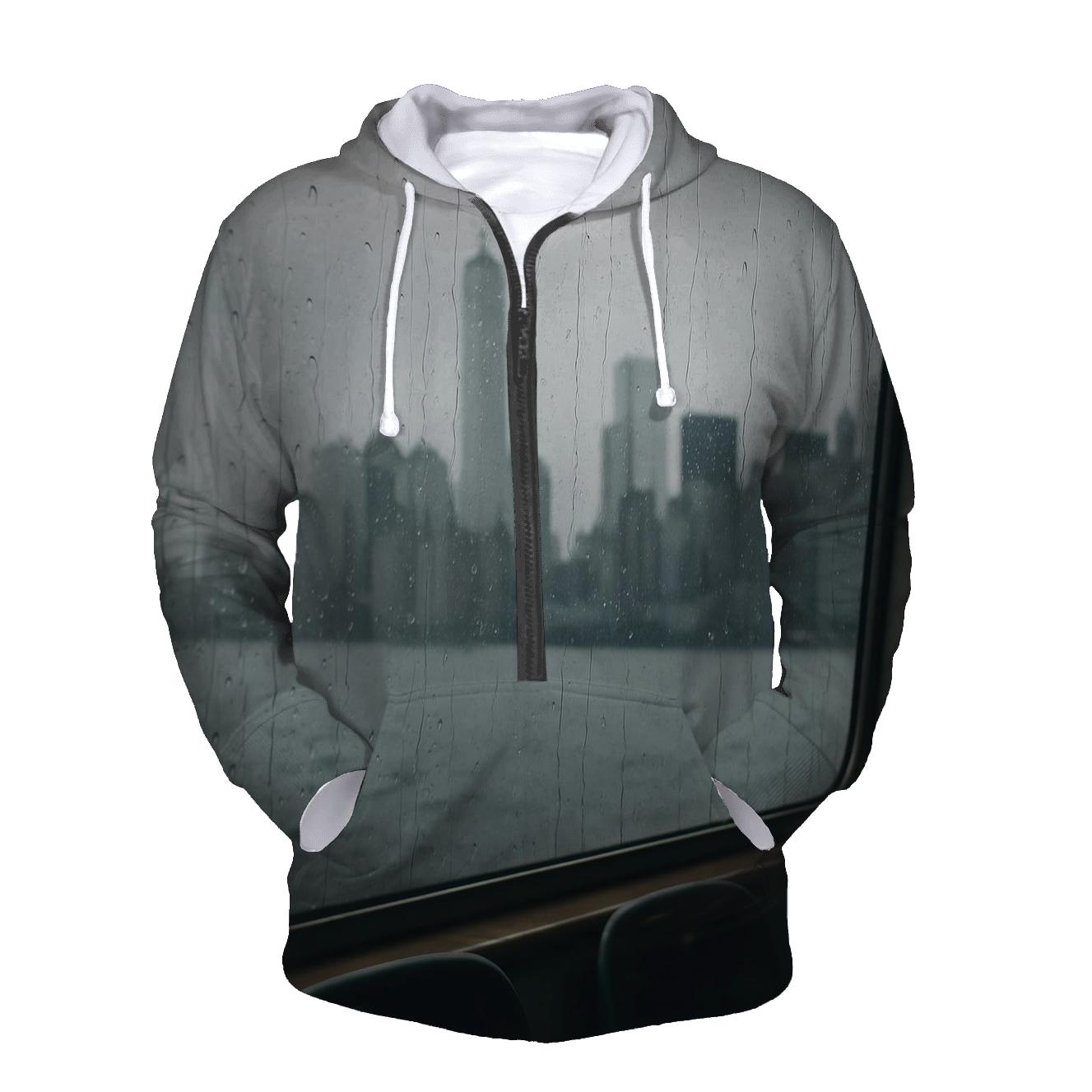 Financial District Skyline In Glass Rain Streaks custom hoodies