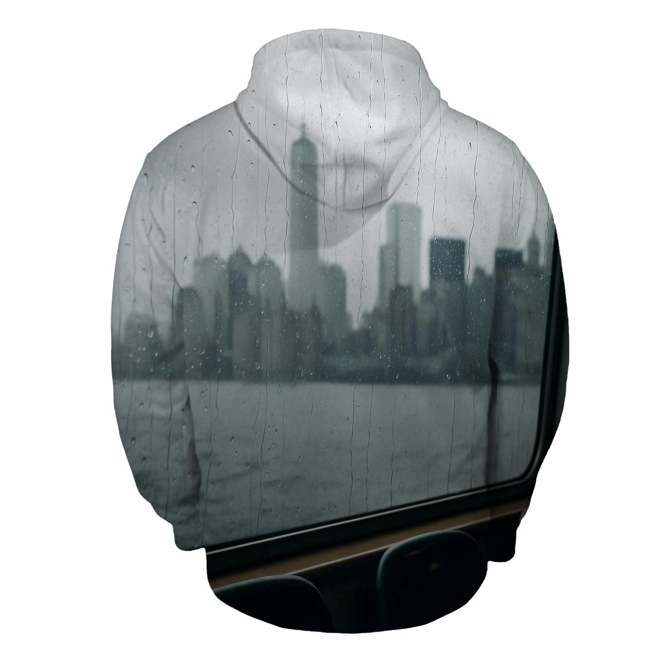 Financial District Skyline In Glass Rain Streaks custom hoodies