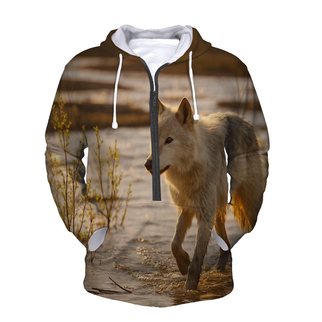 Floodplain Wolf Among Spring Willows graphic hoodies