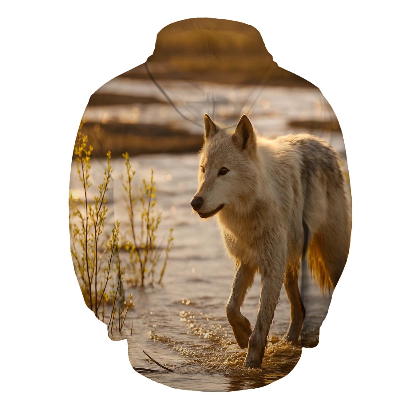 Floodplain Wolf Among Spring Willows graphic hoodies