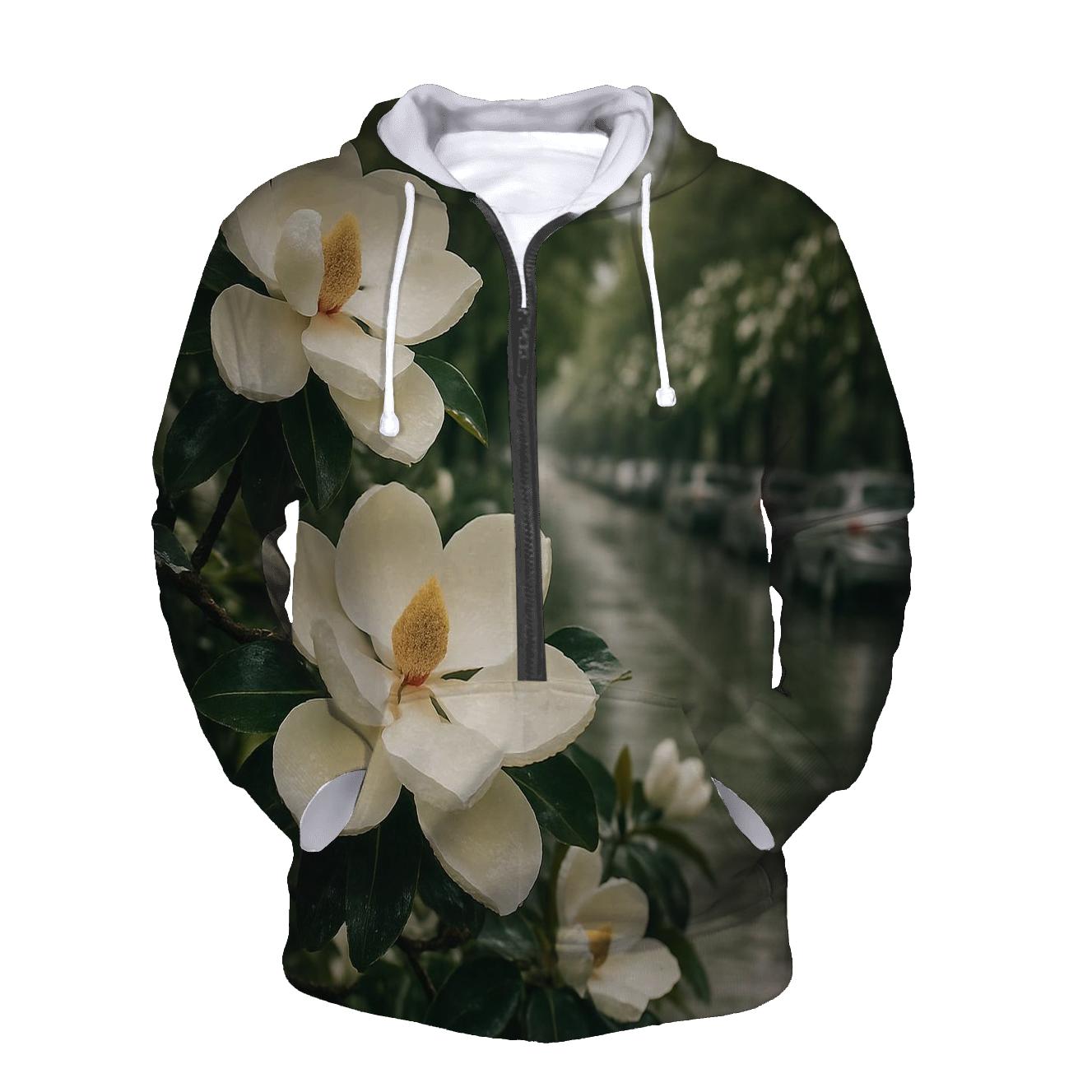 Rain Soaked Magnolias In Southern Boulevard printed hoodies
