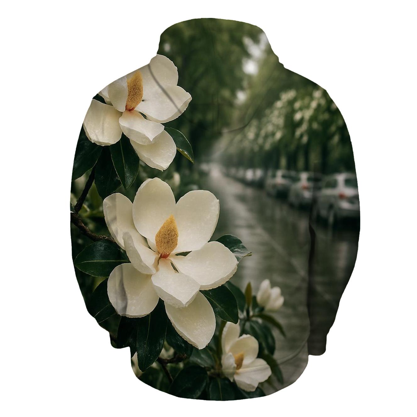 Rain Soaked Magnolias In Southern Boulevard printed hoodies