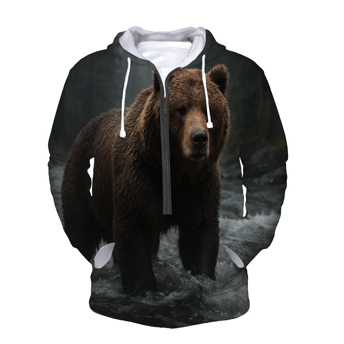 Brown Bear Fishing In Cold Stream lightweight hoodies