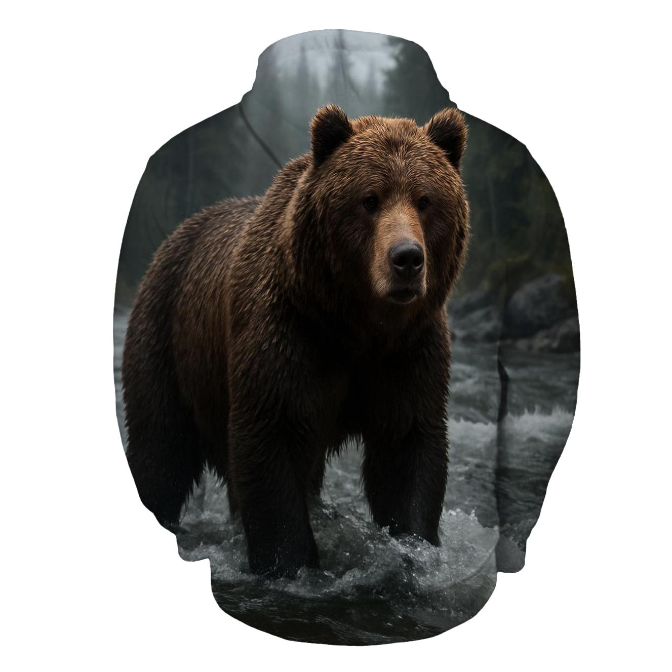 Brown Bear Fishing In Cold Stream lightweight hoodies